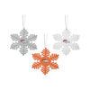 Denver Broncos NFL 3 Pack Metal Glitter Snowflake Ornament