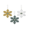 Green Bay Packers NFL 3 Pack Metal Glitter Snowflake Ornament