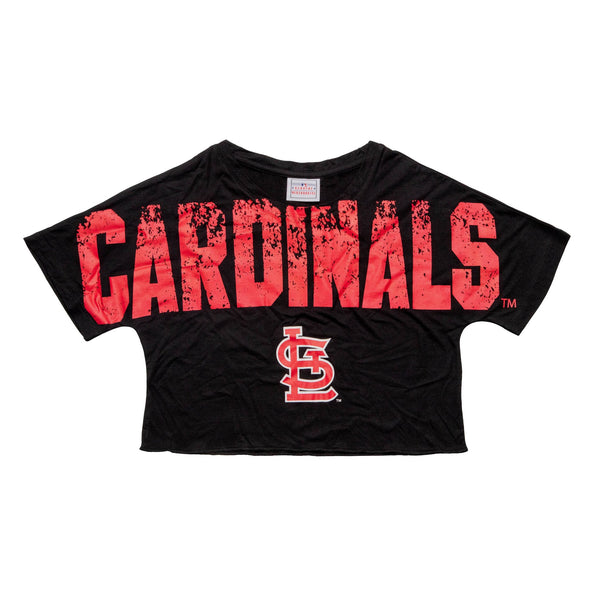 St Louis Cardinals MLB Womens Distressed Wordmark Crop Top