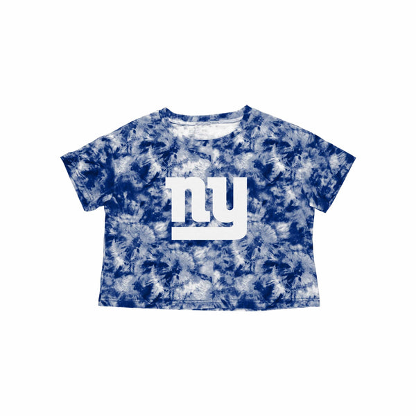 Nfl New York Giants Girls' Short Sleeve Tie-dye Fashion Crop T