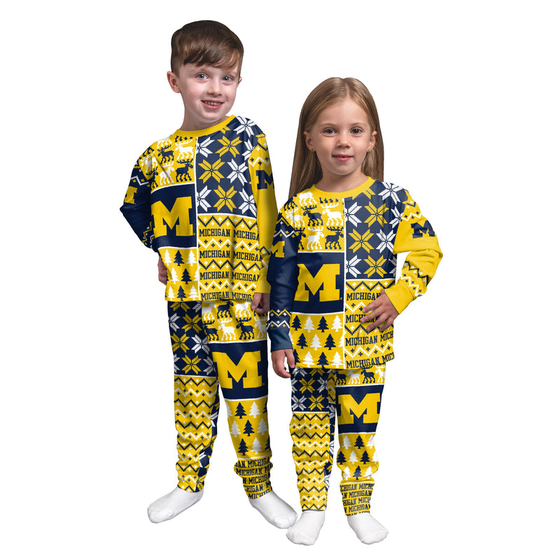 Michigan Wolverines NCAA Busy Block Family Holiday Pajamas
