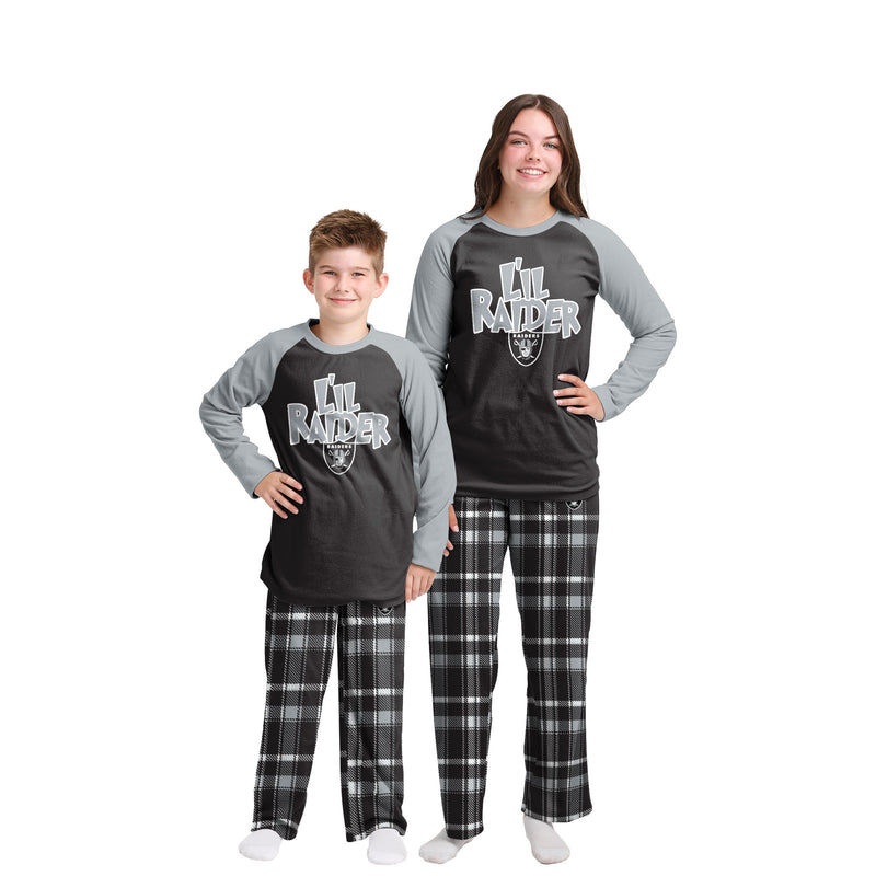 Las Vegas Raiders Youth Logo Allover Print Long Sleeve T-Shirt & Pants  Holiday Pajamas Sleep Set - Silver
