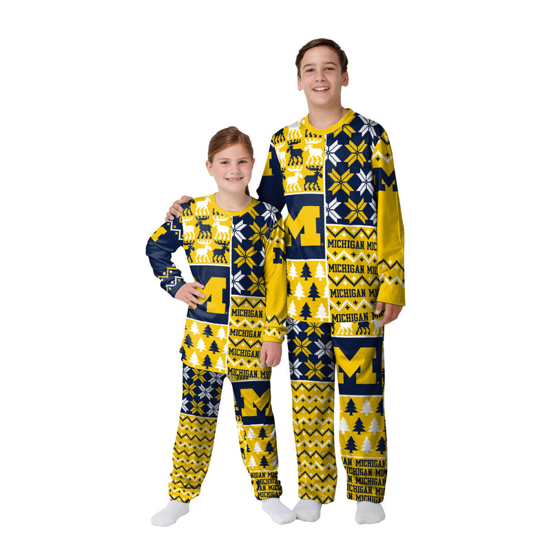 Michigan Wolverines NCAA Busy Block Family Holiday Pajamas