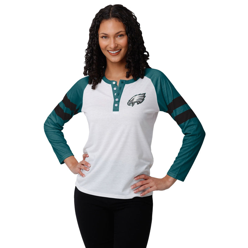 FOCO Philadelphia Eagles NFL Womens Big Logo Long Sleeve Henley