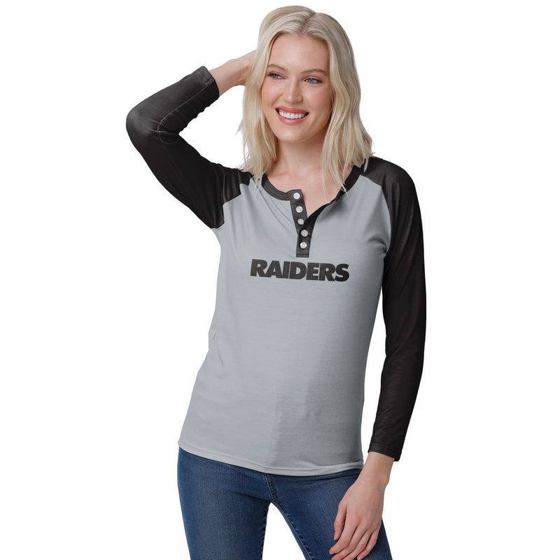 Las Vegas Raiders NFL Womens Big Wordmark Long Sleeve Henley