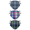 Blue Plaid Adjustable 3 Pack Face Cover