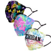 Michigan Wolverines NCAA Neon Floral 3 Pack Face Cover