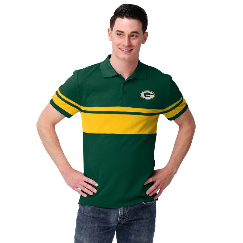 NFL Team Apparel Cotton Stripe Polo Team Color Green Bay Packers