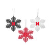 Nebraska Cornhuskers NCAA 3 Pack Metal Glitter Snowflake Ornament