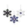 New York Giants NFL 3 Pack Metal Glitter Snowflake Ornament