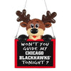 Chicago Blackhawks Team Logo Reindeer With Sign Holiday Tree Ornament