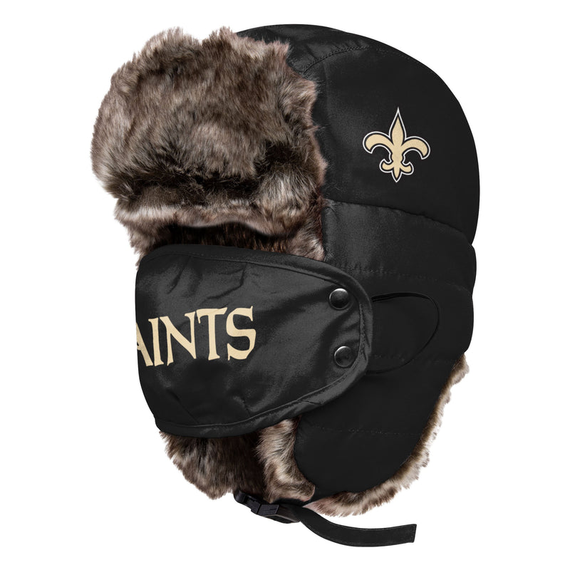 New Orleans Saints NFL Big Logo Trapper Hat With Face Cover