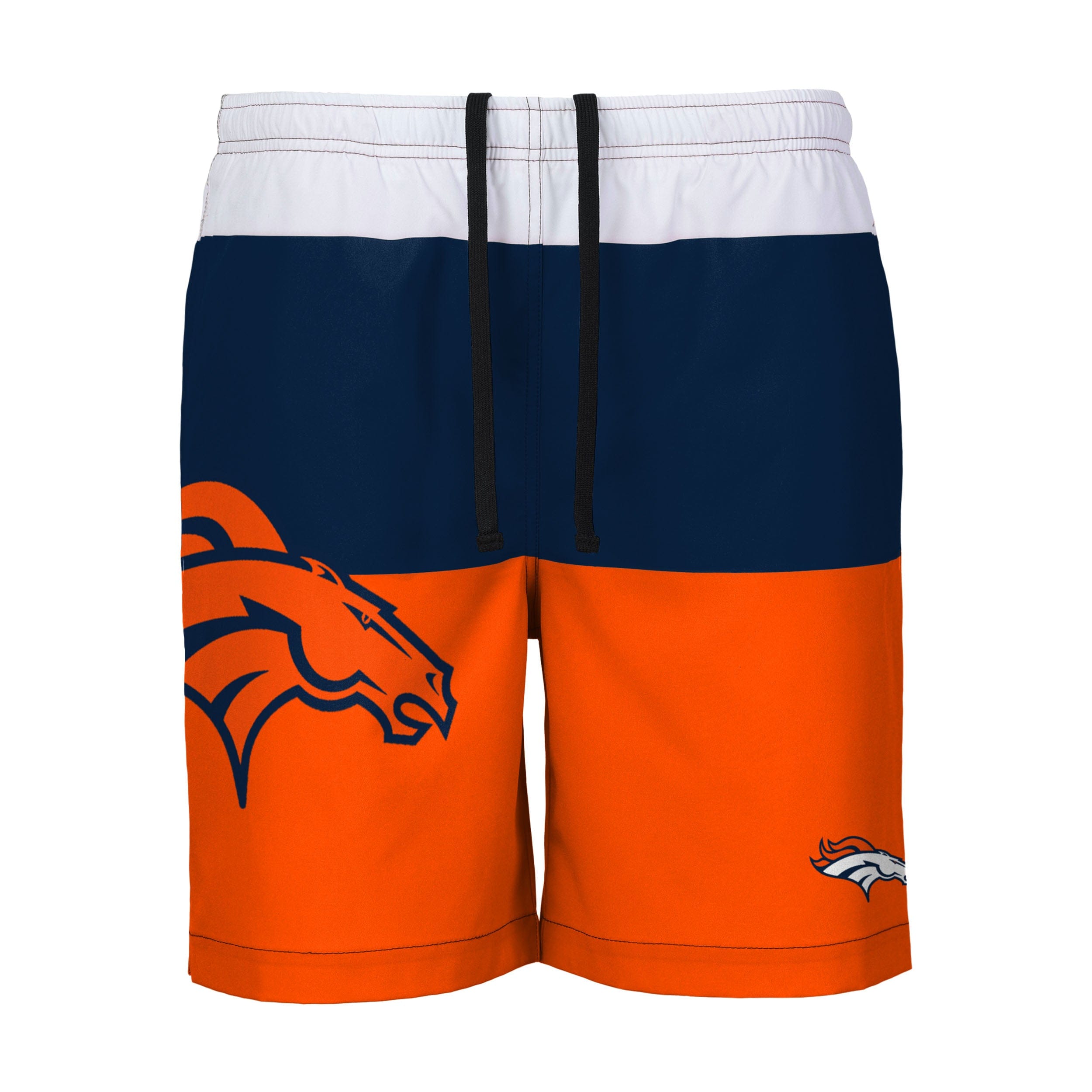 FOCO Denver Broncos NFL Mens 3 Stripe Big Logo Swimming Trunks