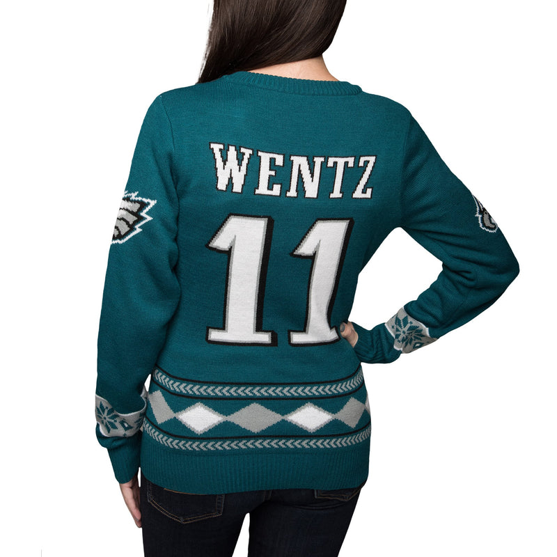 FOCO Philadelphia Eagles NFL Carson Wentz #11 Womens V-Neck Sweater