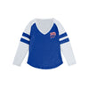Buffalo Bills NFL Womens Script Wordmark Striped Sleeve Raglan T-Shirt