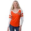 Cleveland Browns NFL Womens Script Wordmark Striped Sleeve Raglan T-Shirt