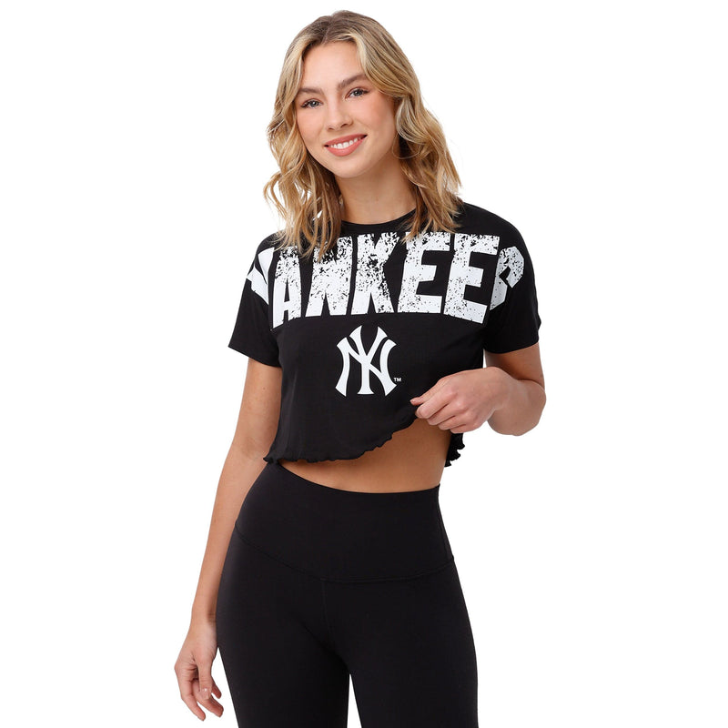 New York Yankees MLB Womens Distressed Wordmark Crop Top
