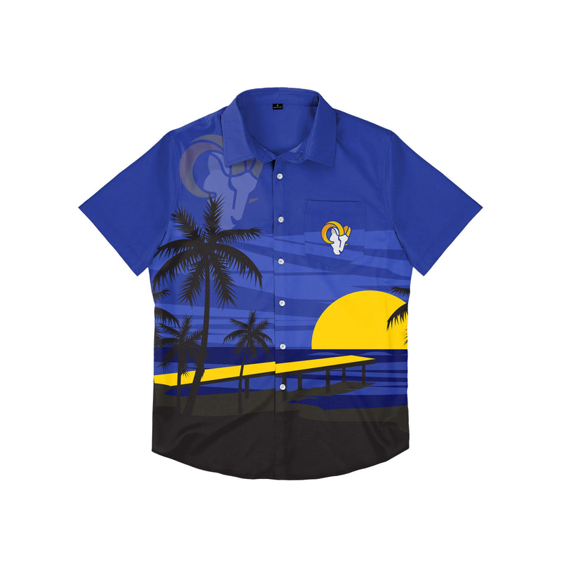 FOCO Mens NFL Team Logo Floral Aloha Button Up Shirt, Tropical Sunset, XXX-Large