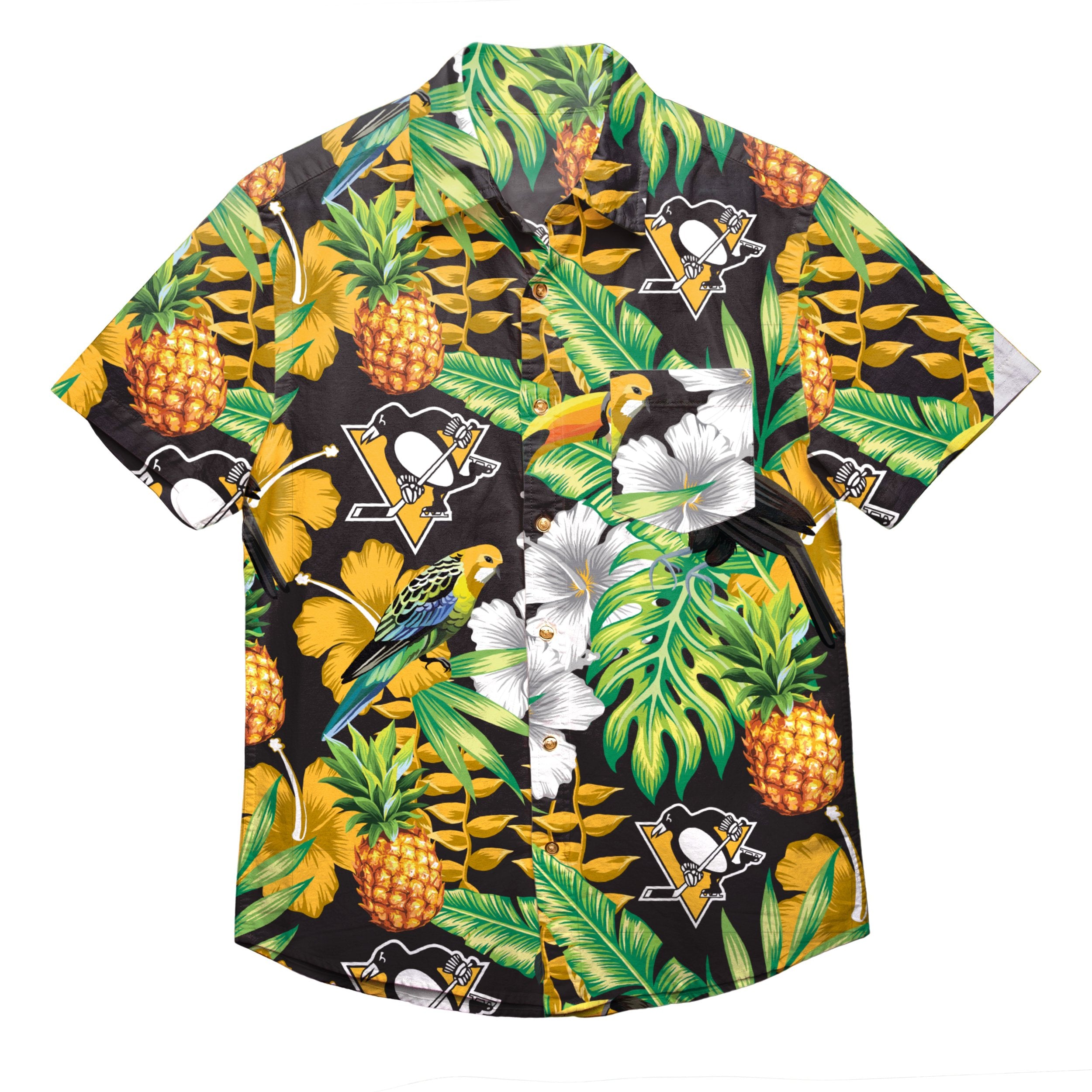 Pittsburgh Penguins Hawaiian Shirt Floral Button Up Slim Fit Body