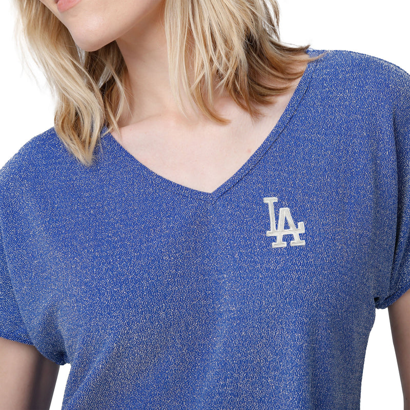 New Era Girls Youth Pink Los Angeles Dodgers Flip Sequin Team V-Neck T-shirt