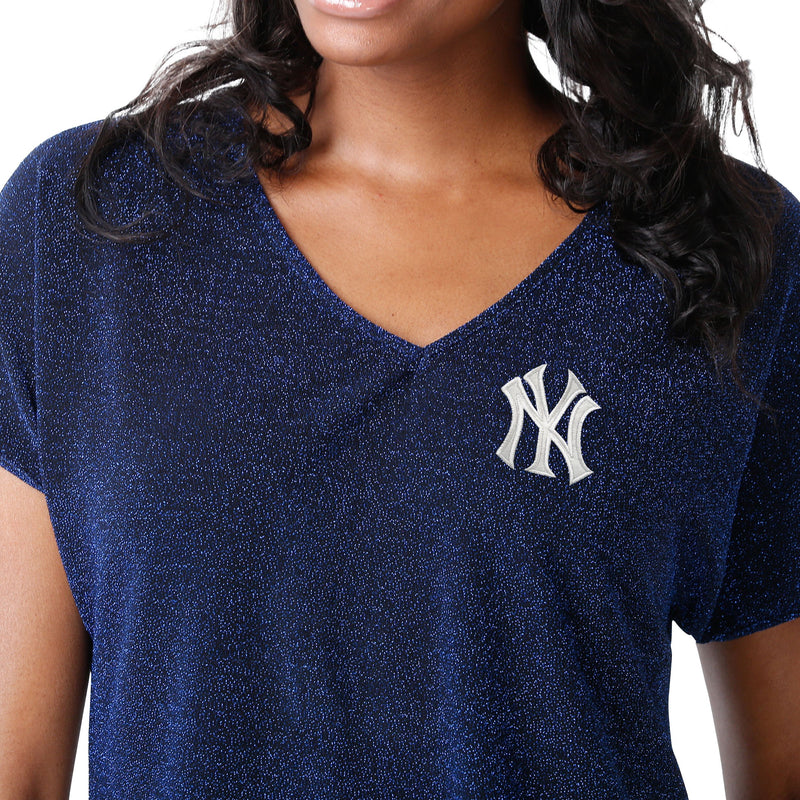 New York Yankees MLB Womens Game Time Glitter V-Neck T-Shirt