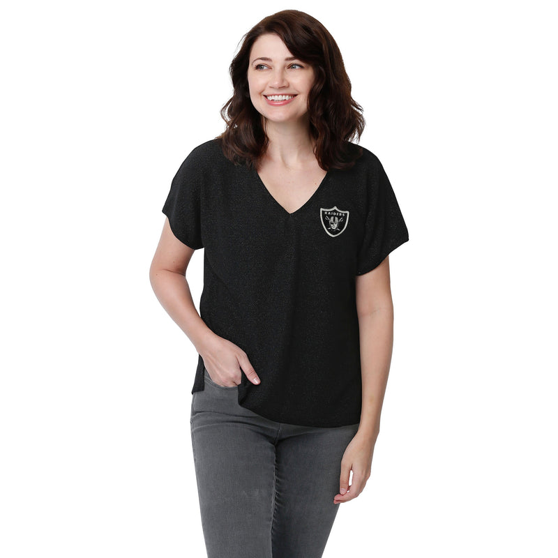 Las Vegas Raiders NFL Womens Game Time Glitter V-Neck T-Shirt