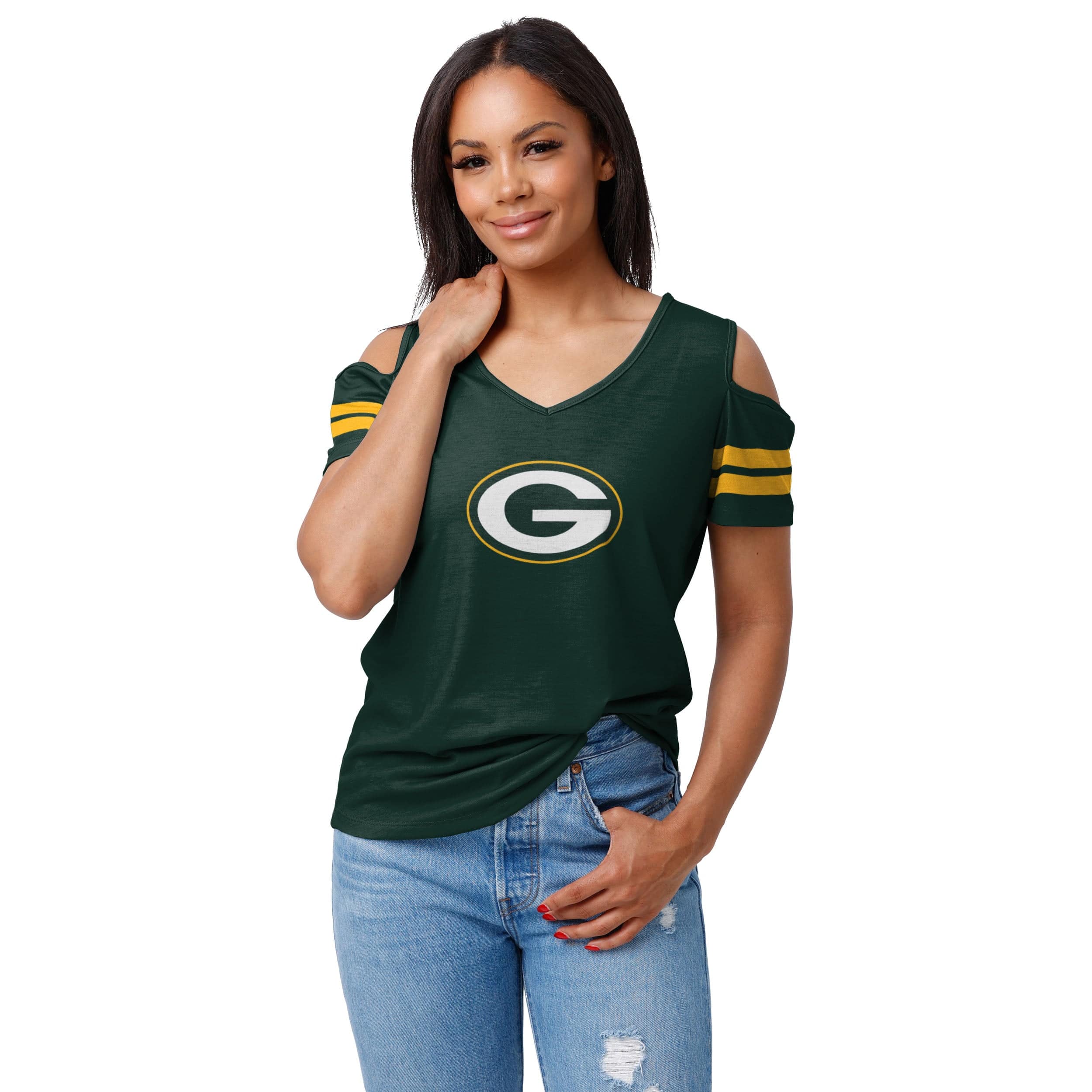 Green Bay Packers NFL Womens Cold Shoulder T-Shirt